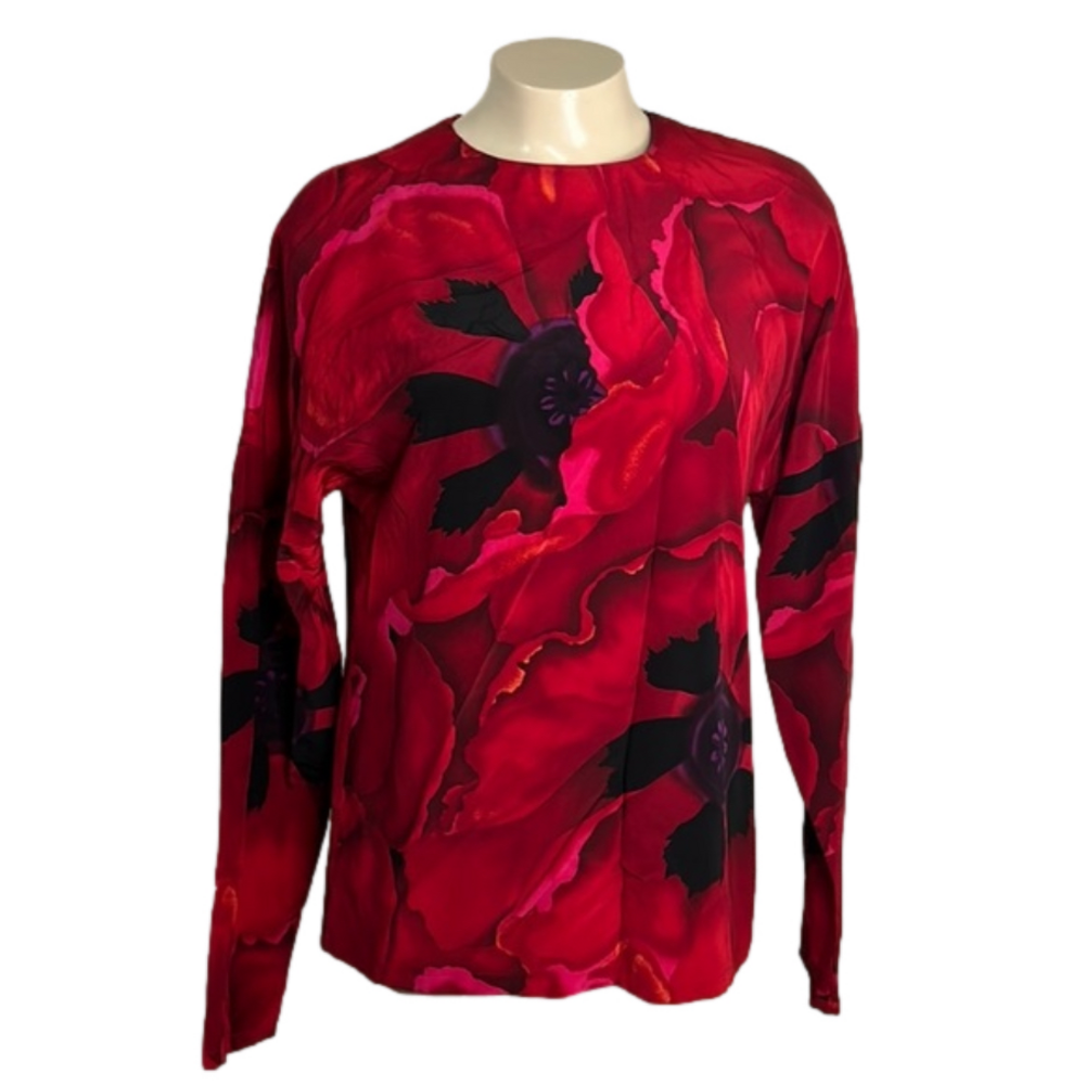 ELLEN Tracy vtg 100% silk floral blouse SZ 4